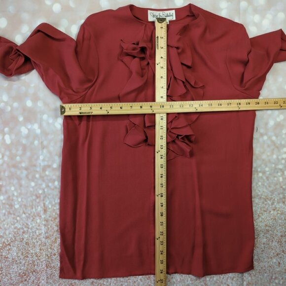 Diane Von Furstenberg Red Silk Ruffle Trim Blouse, Women's Small - Picture 6 of 9